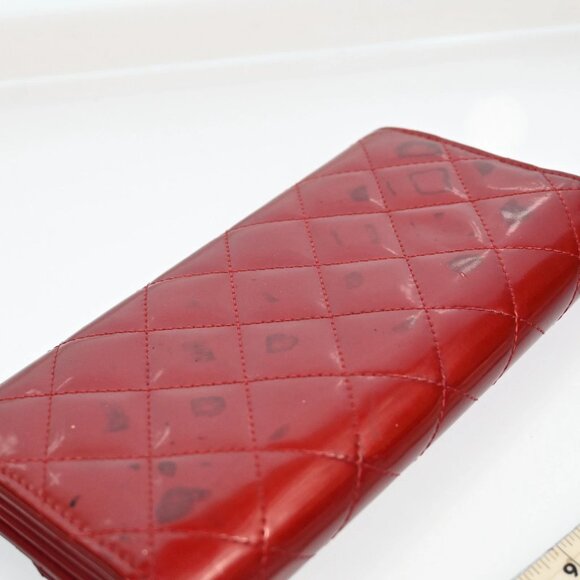 AUTHENTIC CHANEL Wallet Coco Mark Purse Patent Leather Red bsj358-121125 - Picture 6 of 16